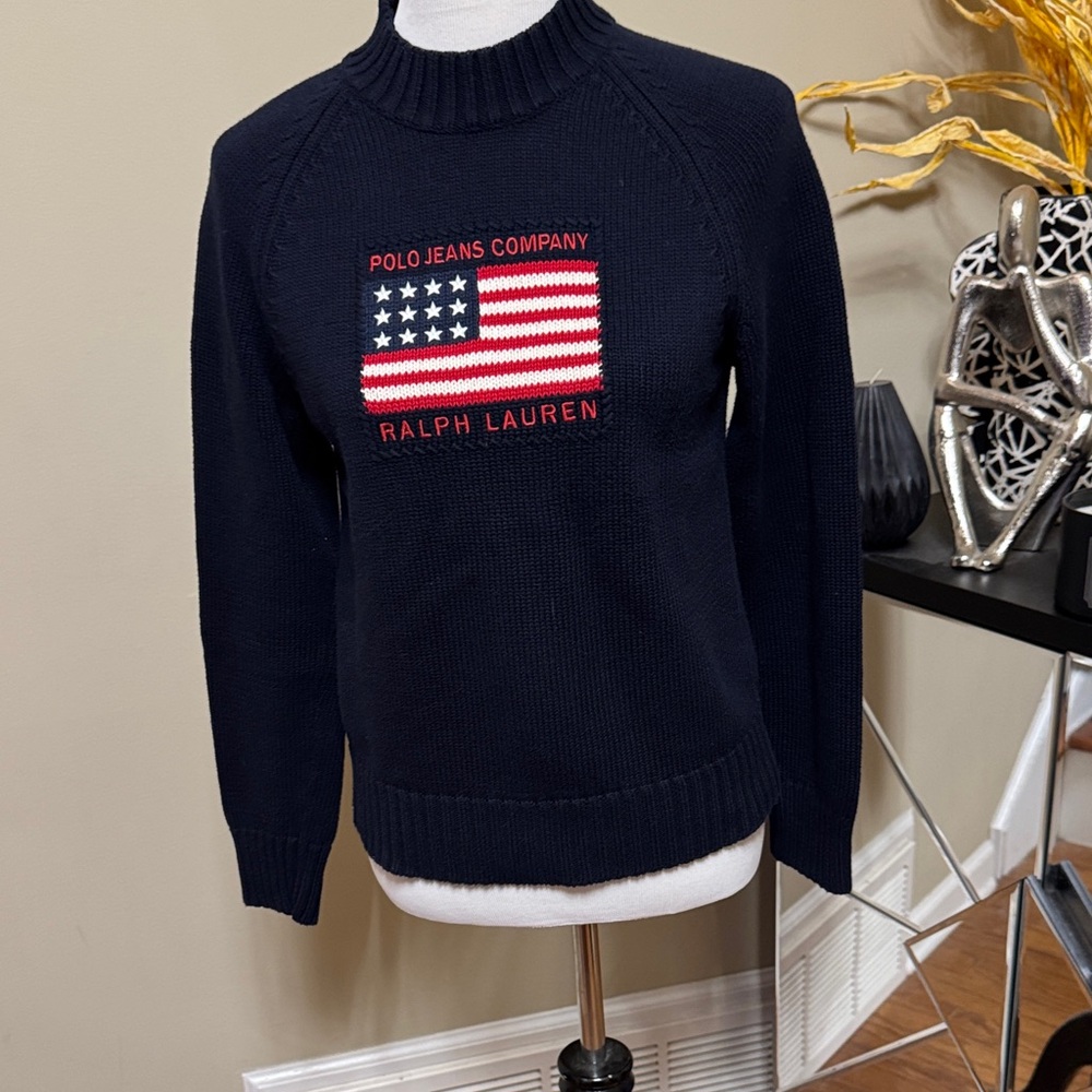 Vintage Ralph Lauren Polo Jeans Co. Crewneck Sweater with Flag Size M pre owned